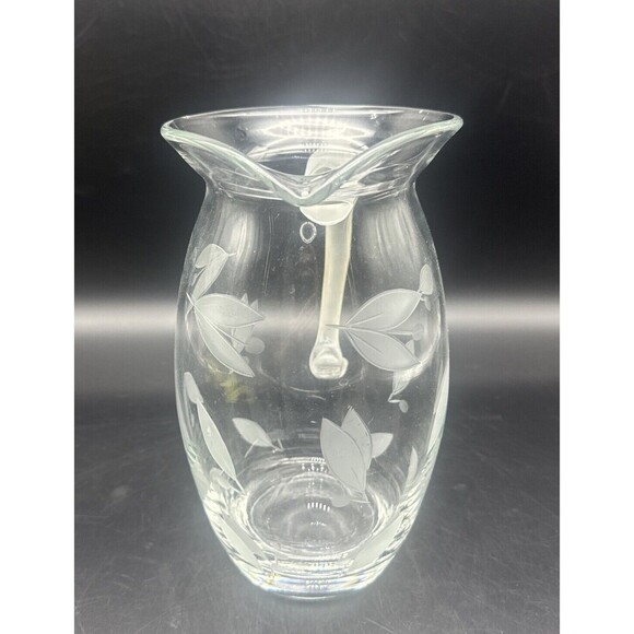VTG Clear Glass Pitcher W/ Frosted Flowers & Frosted Applied Handle 9” EUC - Picture 4 of 7
